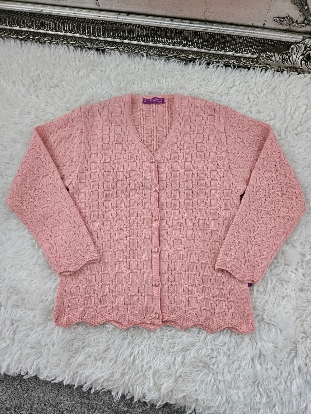 Women's Pink Knit Button-Front Cardigan Sweater